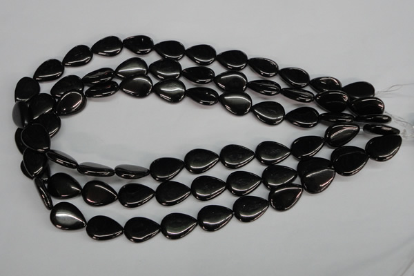 CJB69 15.5 inches 13*18mm flat teardrop natural jet gemstone beads