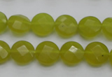 CKA266 15.5 inches 12mm faceted coin Korean jade gemstone beads