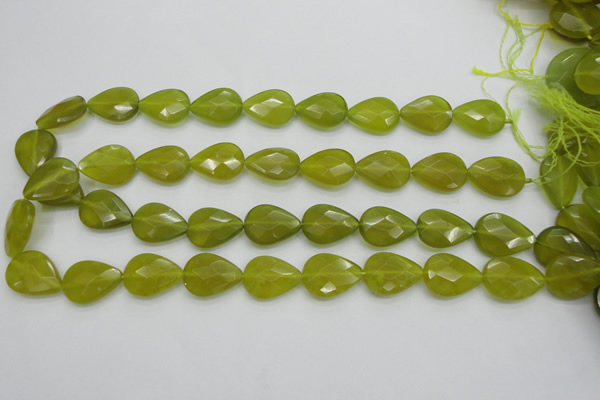 CKA275 15.5 inches 15*20mm faceted flat teardrop Korean jade gemstone beads