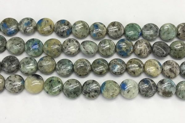 CKJ489 15.5 inches 10mm flat round natural k2 jasper beads