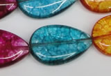 CKQ126 15.5 inches 20*30mm flat teardrop dyed crackle quartz beads