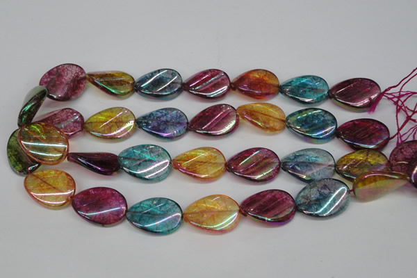 CKQ161 15.5 inches 18*25mm twisted oval AB-color crackle quartz beads