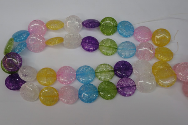 CKQ175 15.5 inches 20mm flat round dyed crackle quartz beads