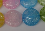 CKQ176 15.5 inches 25mm flat round dyed crackle quartz beads