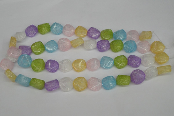 CKQ178 15.5 inches 16mm faceted coin dyed crackle quartz beads