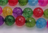 CKQ352 15.5 inches 10mm faceted round dyed crackle quartz beads