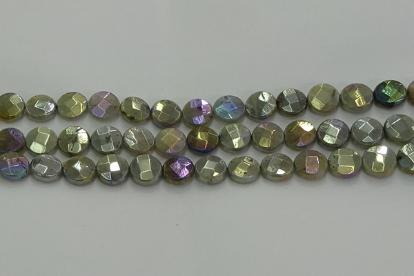 CLB678 15.5 inches 12mm faceted coin AB-color labradorite beads