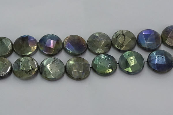 CLB682 15.5 inches 25mm faceted coin AB-color labradorite beads