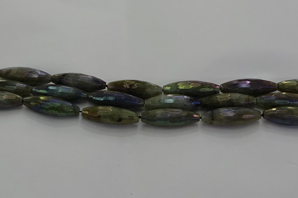 CLB789 15.5 inches 10*30mm faceted rice AB-color labradorite beads