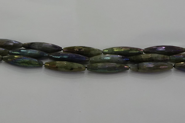 CLB790 15.5 inches 10*40mm faceted rice AB-color labradorite beads