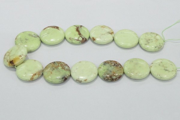 CLE50 15.5 inches 30mm flat round lemon turquoise  beads wholesale