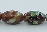 CLG546 16 inches 10*14mm rice goldstone & lampwork glass beads