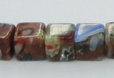 CLG549 16 inches 8*8mm cube goldstone & lampwork glass beads