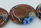 CLG555 16 inches 20mm flat round goldstone & lampwork glass beads