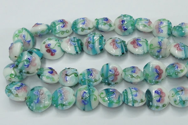 CLG819 15.5 inches 20mm flat round lampwork glass beads wholesale