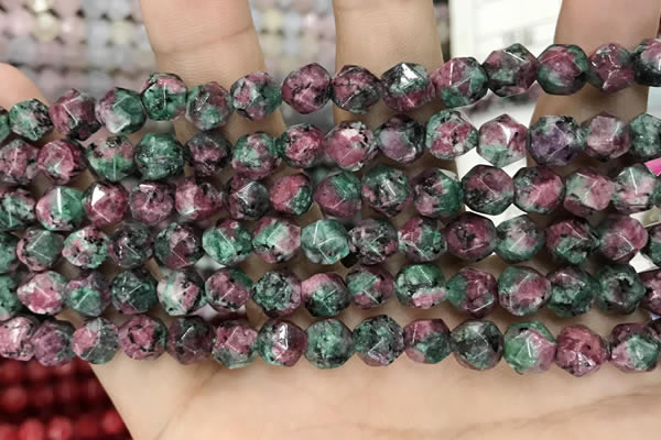 CLJ627 15 inches 8mm faceted nuggets sesame jasper beads