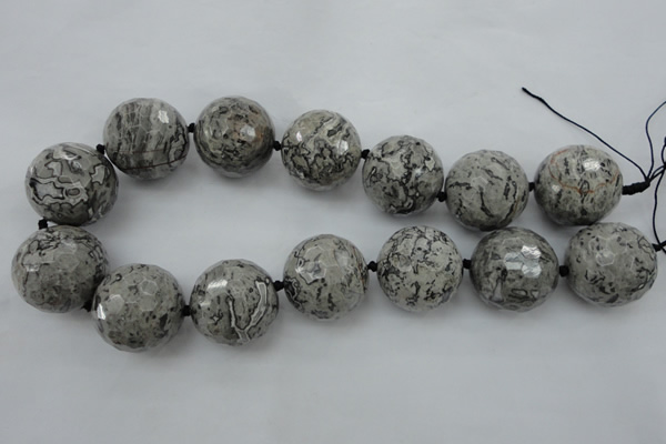 CLS09 15.5 inches 30mm faceted round large grey picture jasper beads