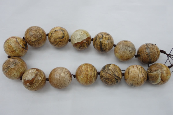 CLS10 15.5 inches 30mm faceted round large picture jasper beads