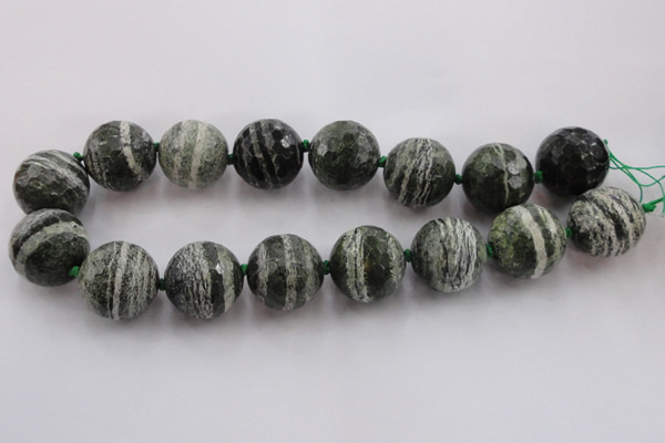 CLS112 15.5 inches 25mm faceted round large green silver line jasper beads