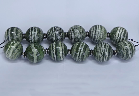 CLS254 7.5 inches 30mm round large green silver line jasper beads