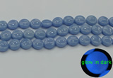 CLU133 15.5 inches 14mm flat round blue luminous stone beads