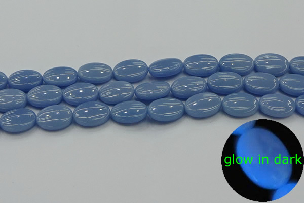 CLU142 15.5 inches 12*16mm oval blue luminous stone beads