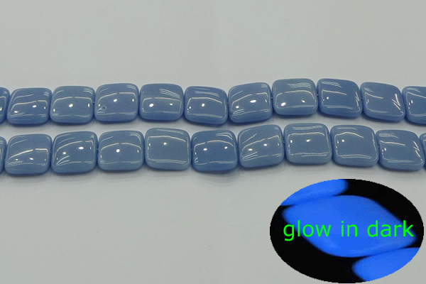 CLU154 15.5 inches 16*16mm square blue luminous stone beads