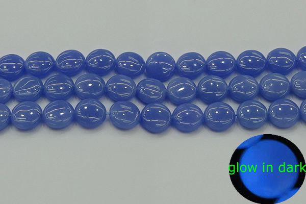 CLU173 15.5 inches 14mm flat round blue luminous stone beads