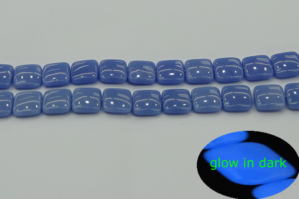 CLU193 15.5 inches 14*14mm square blue luminous stone beads