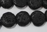 CLV498 15.5 inches 16mm flat round black lava beads wholesale