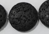 CLV502 15.5 inches 30mm flat round black lava beads wholesale