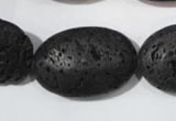 CLV508 15.5 inches 20*30mm oval black lava beads wholesale