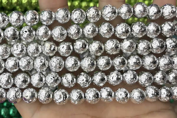 CLV531 15.5 inches 6mm round plated lava beads wholesale