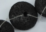 CLV54 15.5  inches 12*26mm flat round black natural lava beads wholesale