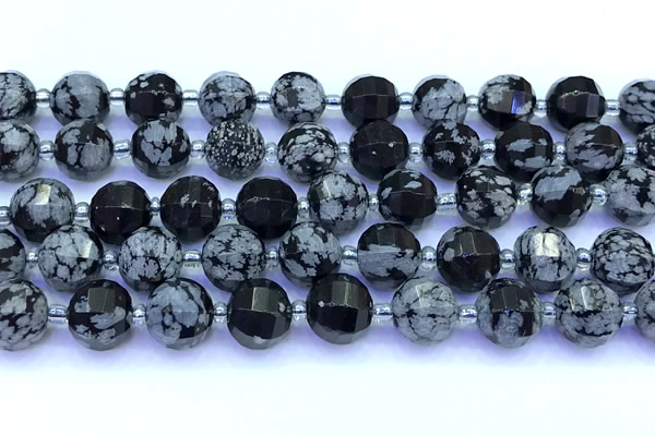 CME374 15 inches 10mm pumpkin snowflake obsidian beads