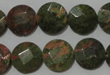 CME53 15.5 inches 15mm faceted coin unakite gemstone beads