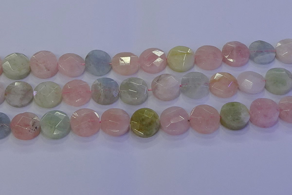 CMG255 15.5 inches 14mm faceted coin morganite beads