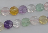 CMQ251 15.5 inches 10mm faceted coin multicolor quartz beads