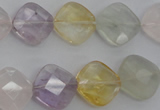 CMQ255 15.5 inches 14*14mm faceted diamond multicolor quartz beads