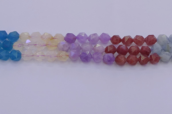 CMQ379 15.5 inches 12mm faceted nuggets mixed quartz beads wholesale