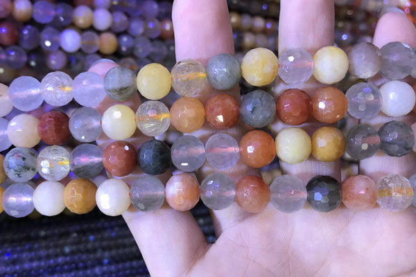 CMQ438 15.5 inches 10mm faceted round mixed rutilated quartz beads