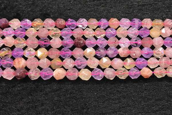 CMQ566 15.5 inches 8mm faceted nuggets mixed quartz beads