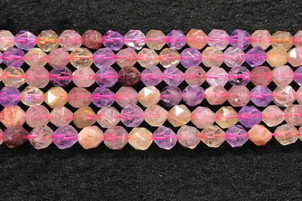 CMQ567 15.5 inches 10mm faceted nuggets mixed quartz beads