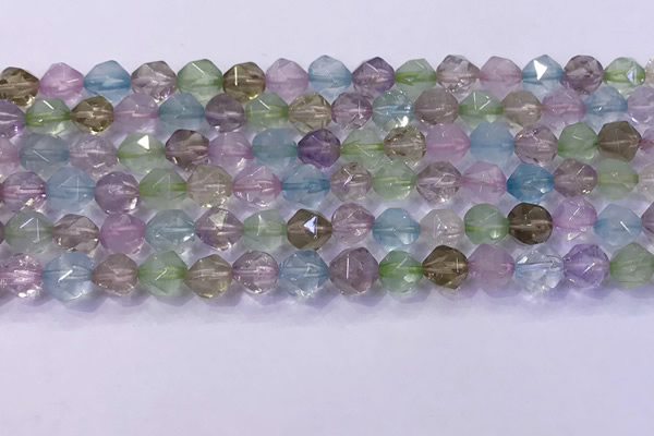 CMQ576 15.5 inches 8mm faceted round mixed quartz beads