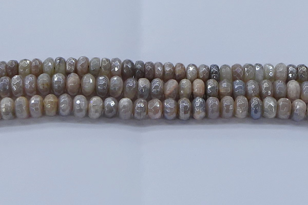 CMS1333 15.5 inches 6*10mm faceted rondelle AB-color grey moonstone beads