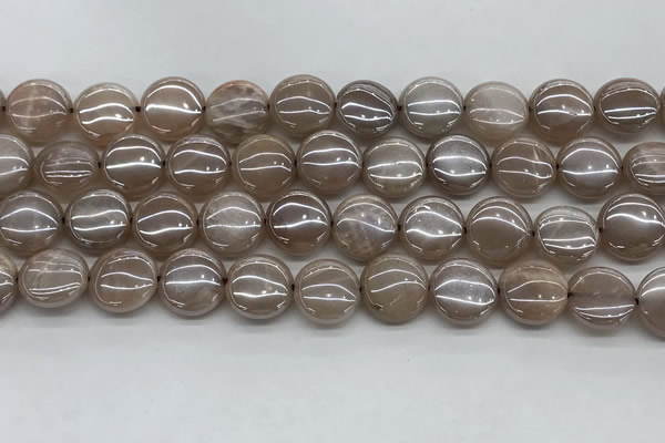 CMS1348 15.5 inches 12mm flat round AB-color moonstone beads