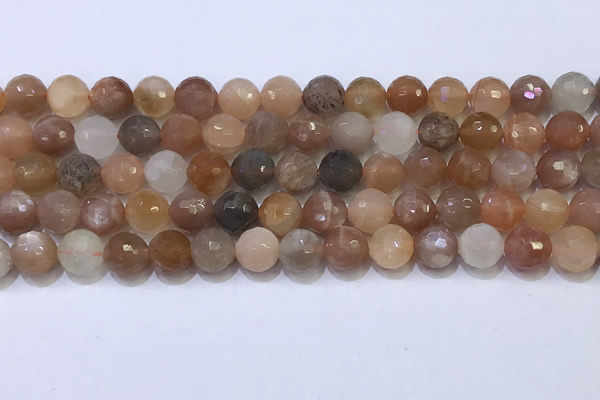 CMS1497 15.5 inches 8mmm faceted round rainbow moonstone beads