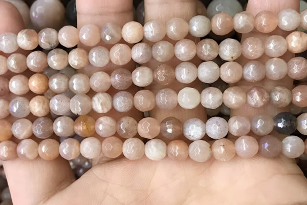 CMS1678 15.5 inches 6mm faceted round moonstone beads wholesale