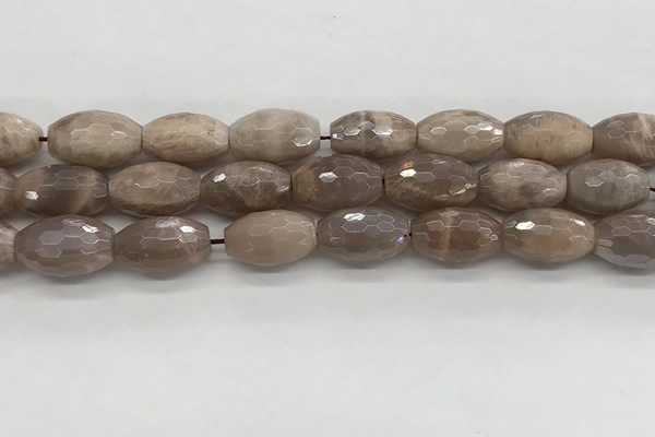 CMS1777 15.5 inches 11*18mm faceted rice AB-color moonstone beads