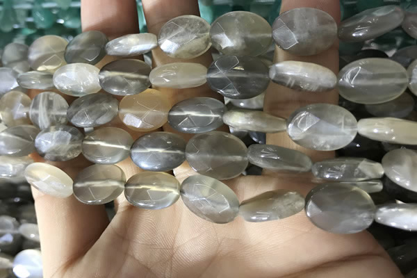 CMS1851 15.5 inches 10*14mm faceted oval grey moonstone beads